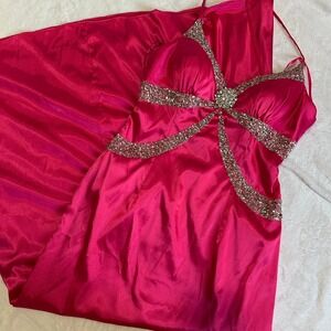 y2k Hot Pink Maxi Dress SEAN COUTURE Prom Gown Formal Dress